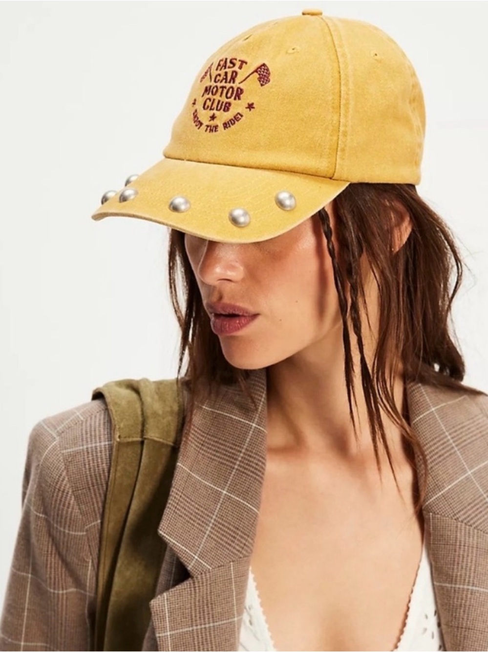 Free people Understated Leather Stud It Baseball Hat mustard yellow